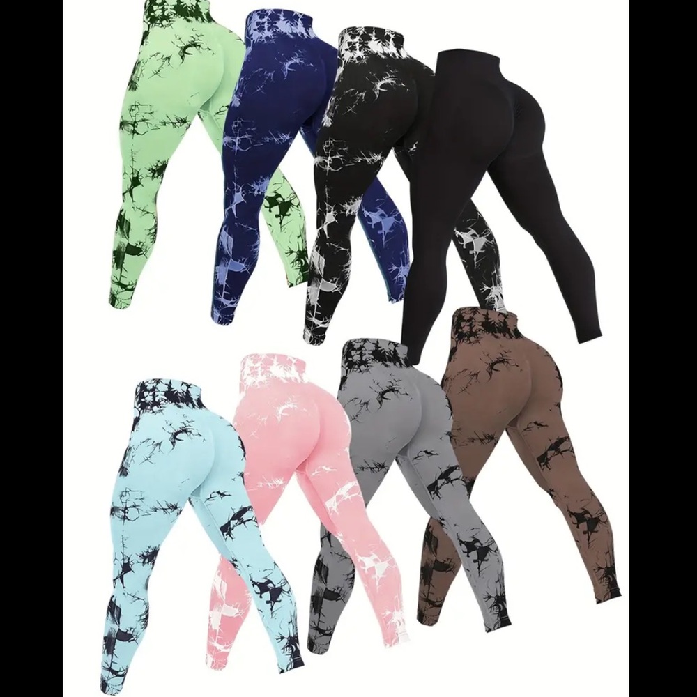 Callie Lives Miz MEDIUM Cloudy Blue & Leafy Green Tie Dye Booty Lifting Leggings